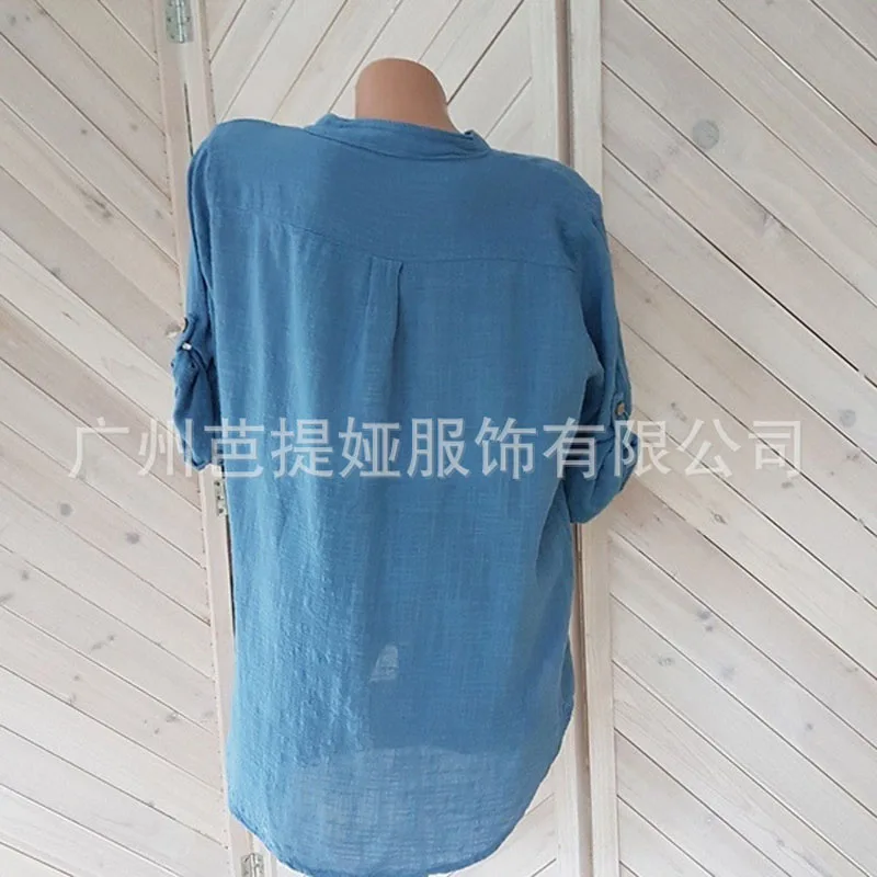 Blusas mujer de moda 2019 летние camisa V образным вырезом элегантные свободные льняные рубашки