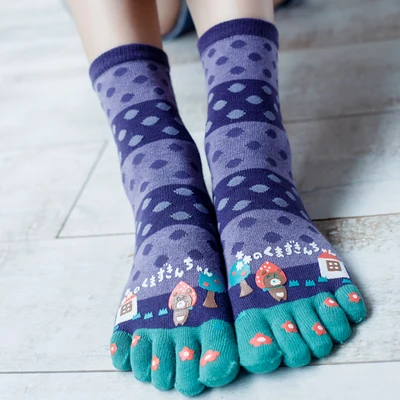 Осенне-зимние женские теплые мягкие носки ярких цветов с рисунками из мультфильмов, носки с отдельными пятью пальцами ног, женские хлопковые носки - Цвет: 8