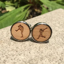 MLB Baseball Player Silhouette Laser Cut Wood Cufflinks Sport Jewelry Groomsmen Gift Batter & Catcher Wooden Cufflinks x 1 Pair