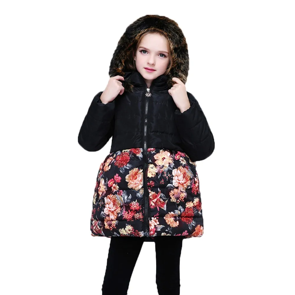 

TELOTUNY Fashion Spring winter Floral Flower Winter Warm Jacket Hooded Windproof Clothes oct 12