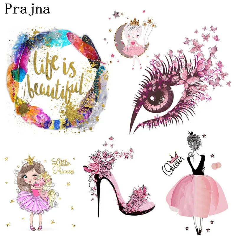 

Prajna Fashion Girl Iron On Heat Transfers Cute Barbie Unicorn Cartoon Stripe On Clothes Iron Patch Summer Style Ironing Sticker