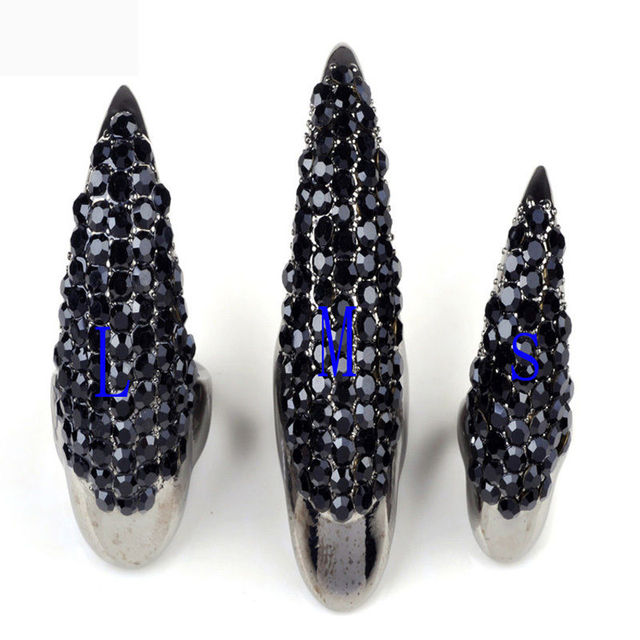 Fashion Exquisite Gothic Punk Cool Rock Eagle Claw Crystal Rhinestones Finger Nail Hook Ring Jewerly