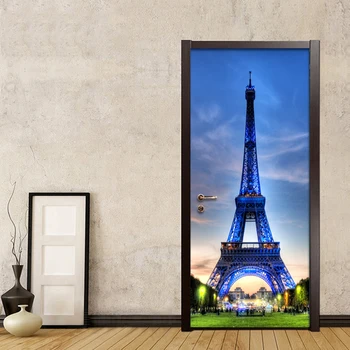 

Modern Creative Blue Iron Tower Door Sticker Living Room Restaurant PVC Self-Adhesive Waterproof Wall Decals Vinyl Wallpaper 3 D
