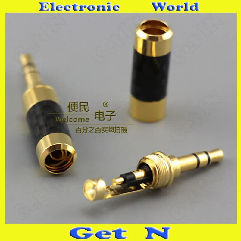 20pcs Gold Plated Carbon Fiber 3 5mm Stereo Welding Headphone Connectors 3 Pole Small 3 Core Headphone Plug L Shape