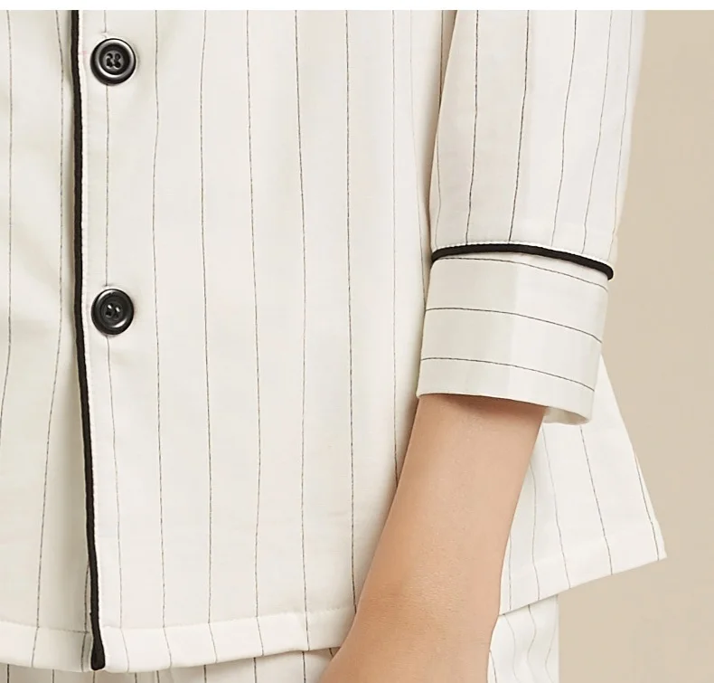 Pajamas Sets Women Striped Casual Cotton Long Sleeve Sleepwear Suit 2 Piece Sets Spring Homewear Lounge Pants Suits