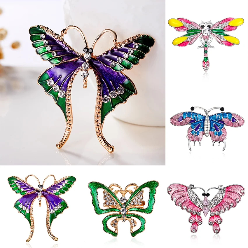 

Fashion Handmade Hollow Butterfly Dragonfly Animal Brooches Rhinestone Colorful Brooch Pins For Women Daily Party Jewelry Gifts