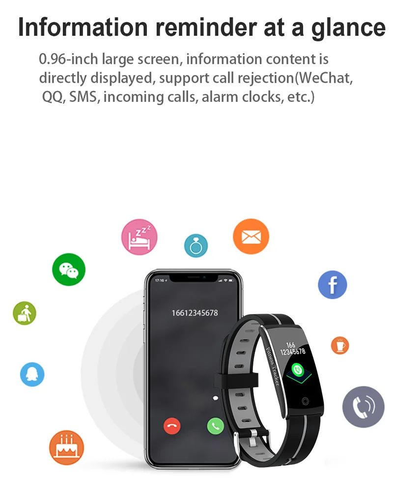 Pulseira de fitness F10C Freqüência Cardíaca Pressão