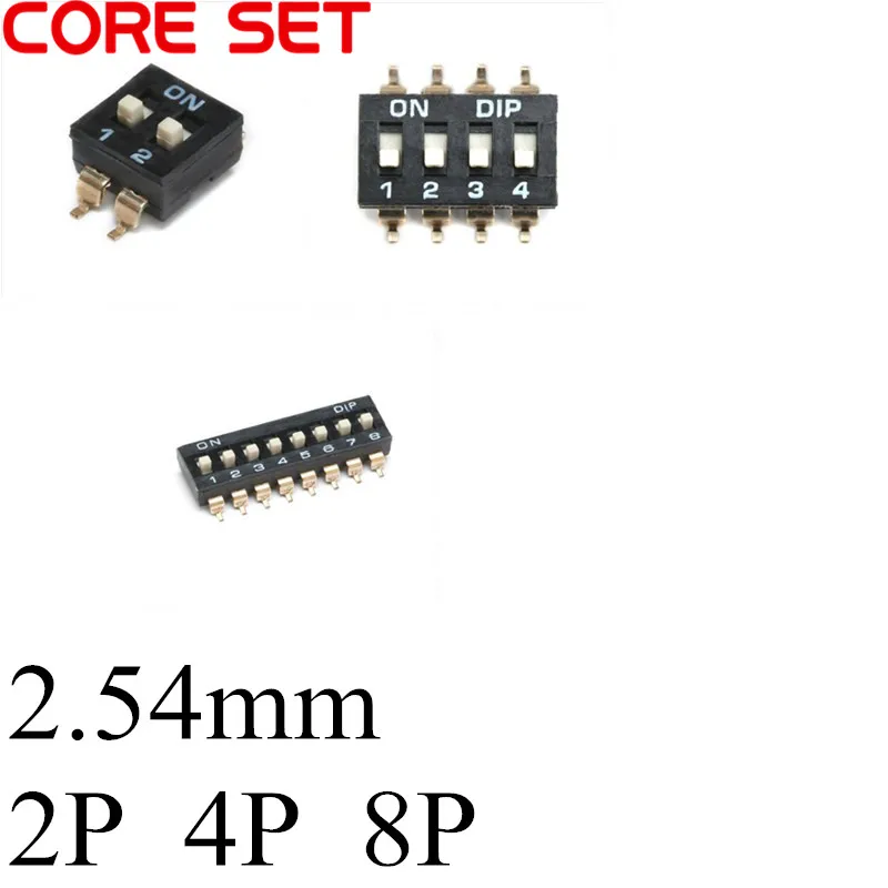 

10PCS/Lot SMD DIP Switch 2/4/8 Pin 2.54mm Pitch Way Toggle Switch Red Blue Snap Switches Hot