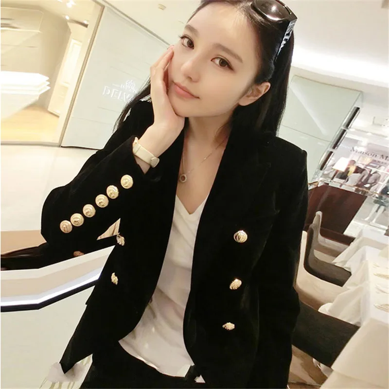 fashion Suit Jacket Women New Spring Black Short section Velvet casual Long-sleeved Small Suit Autumn Blazers Jacket V863