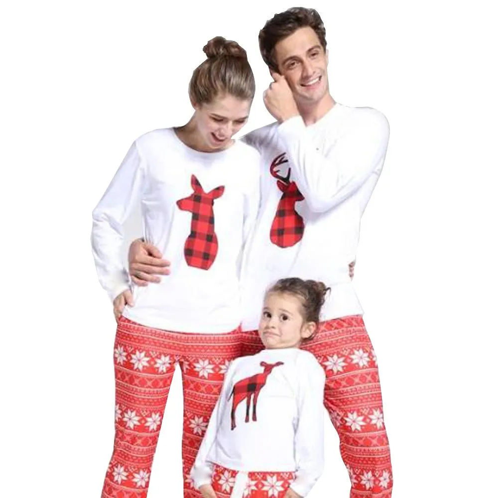 

pijamas verano mujer 2020 New Pajama Sets Women Mom Santa Deer Tops Blouse Pants Family Pajamas Sleepwear Christmas Set pijama