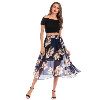 

2019 Summer Women Skirt Fresh Printed Floral Chiffon Skirt Women New Fashion