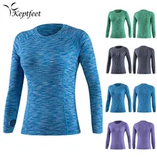 Спортивные Компрессионные колготки для йоги, Спортивная футболка для фитнеса, женские быстросохнущие тренировочные топы для бега, футболки с длинными рукавами, спортивная одежда для фитнеса