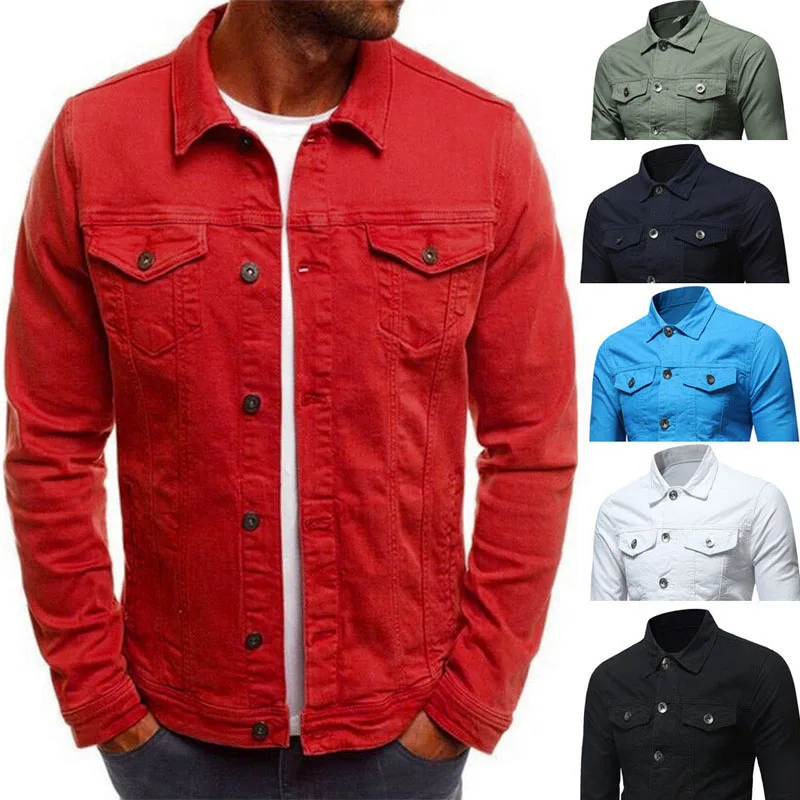 

Men's Autumn Winter Button Solid Color Vintage Denim Jacket Tops Blouse Coat Turn-down Collar Cardigan Jacket