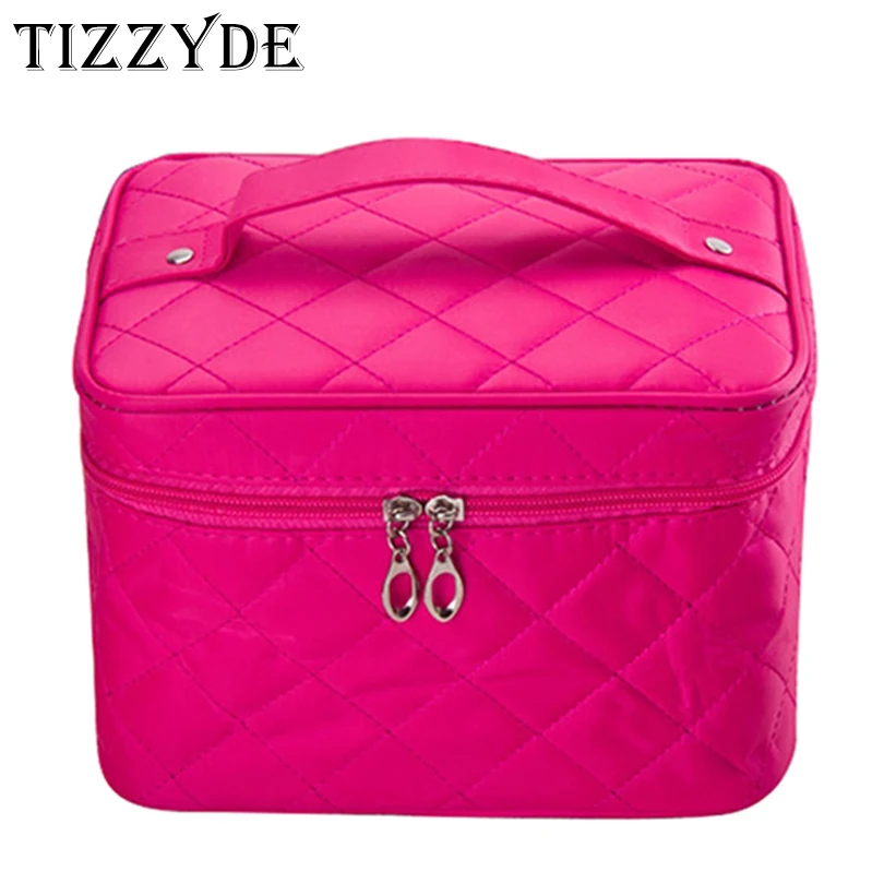 

2018 Cosmetic bag Quilted professional makeup organizer femal large capacity storage handbag travel toiletry cosmetic box LWS051