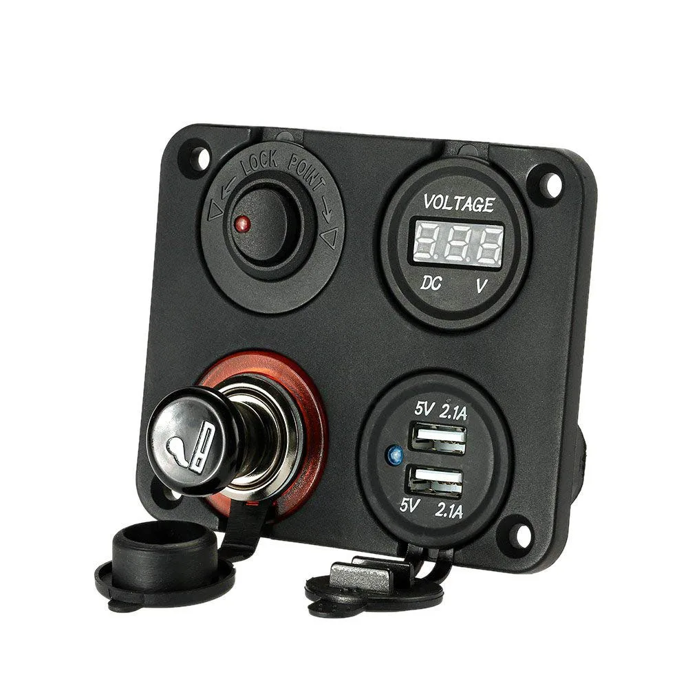 

4 Hole Socket Panel Base Car Marine Boat Switch Panel LED Voltmeter Dual USB Ports Car Charger fit 12~24V