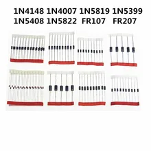 1N4148 1N4007 1N5819 1N5399 1N5408 1N5822 FR107 FR207,8values=100pcs,Electronic Components Package,Diode Assorted Kit