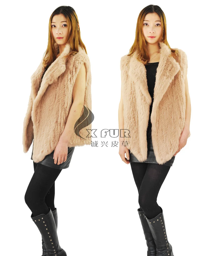 

FREE SHIPPING CX-G-B-192B Knitted Real Rabbit Fur Vest Newest Style