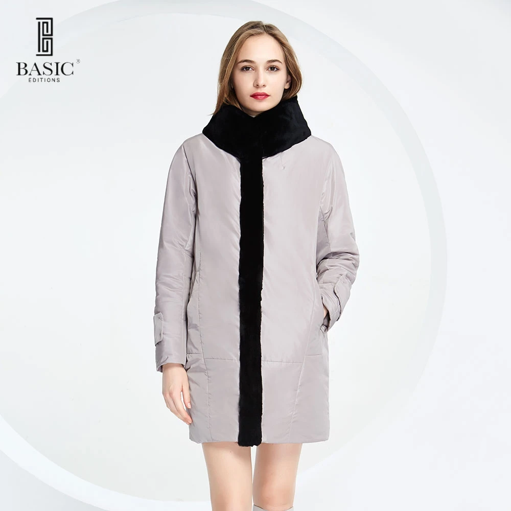 

BASIC-EDITIONS Winter Women's Clothing Parka With Rabbit Fur Collar Coats Women Cotton Coat BCK101 Free Shipping