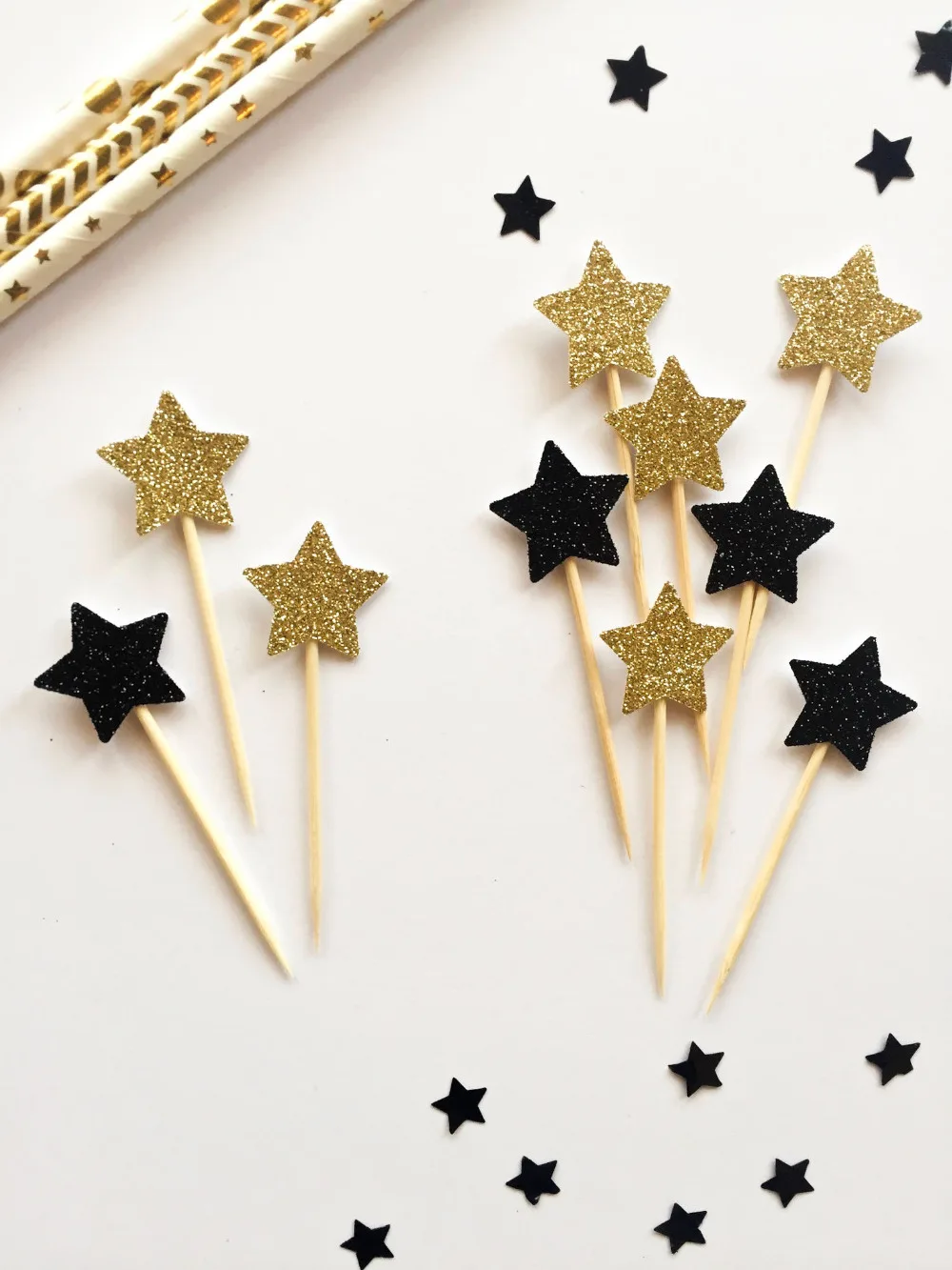 high quality Gold Glitter star cake Toppers Party Picks.star Cupcake Toppers birthday party