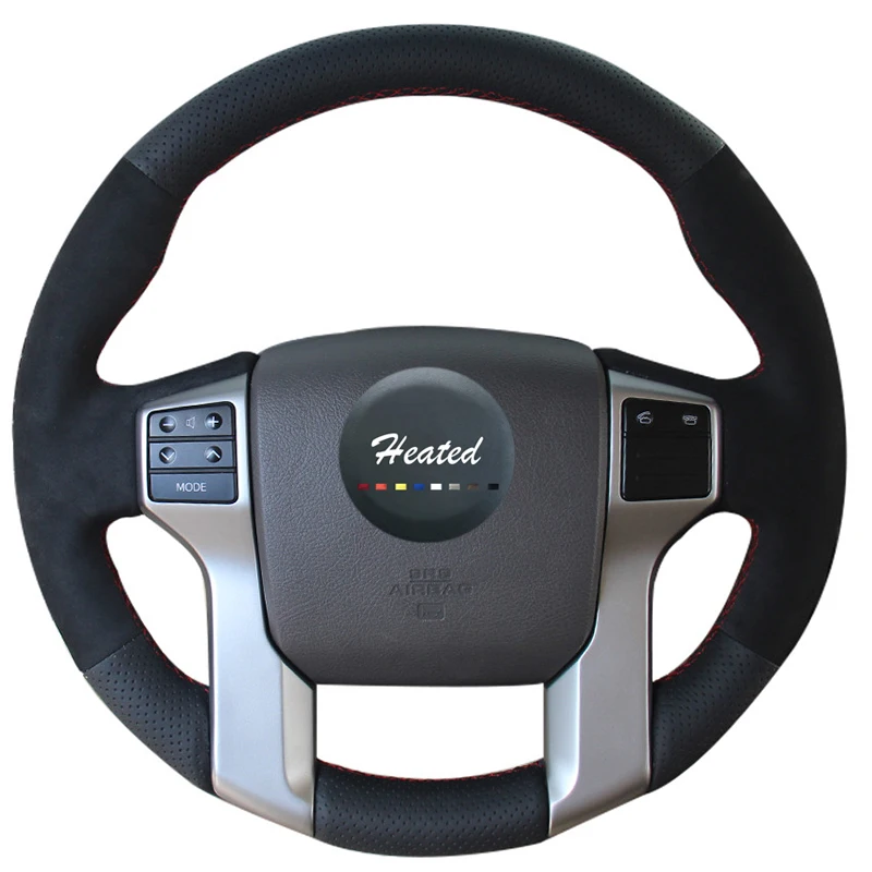 Black Leather Black Suede Steering Wheel Cover for Toyota Land Cruiser Prado-2010-2015 Tundra