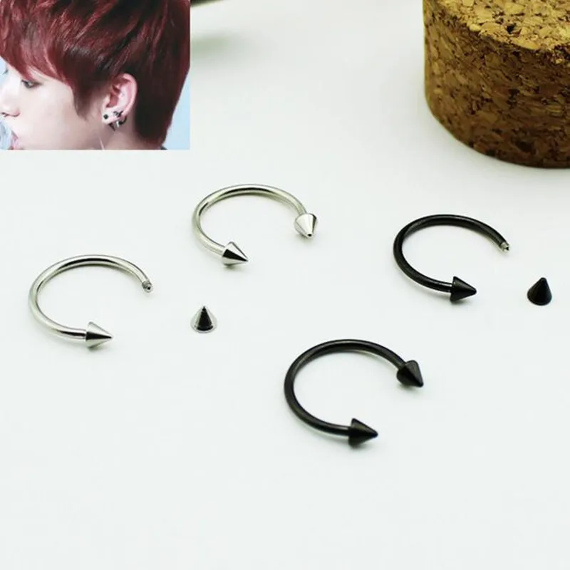 

4pcs/lot Korea Bangtan Boys Black Tapered Cone Titanium Steel Unisex Earrings For Women Men Jewelry Brinco