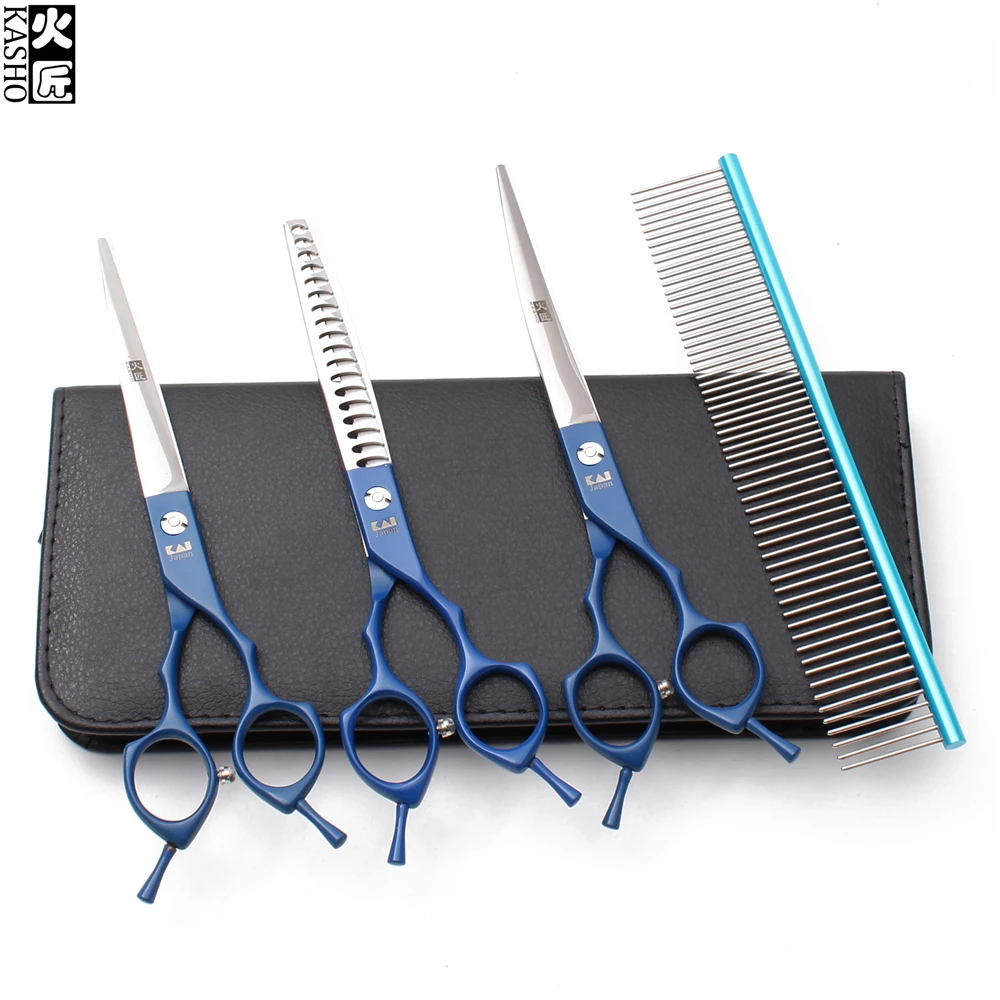 

H3009 U4Pcs Suit 6.5" JP Stainless Shears For Dogs Comb+Cutting+Thinning Scissors+Up Curved Shears Pets Scissors Grooming Shears
