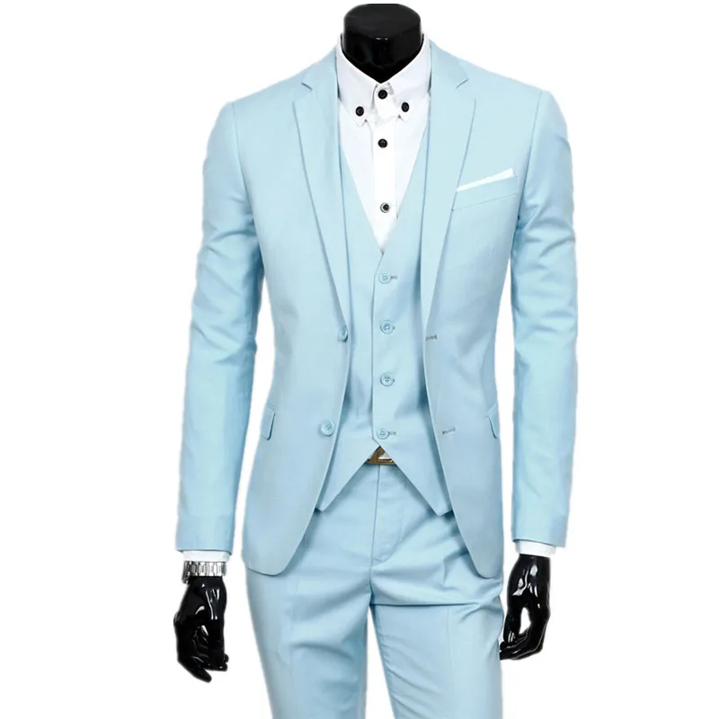 suit + jacket + pants 3 pieces sets / 2017 fashion men leisure business suits / Man's blazers jacket coat + trousers + waistcoat