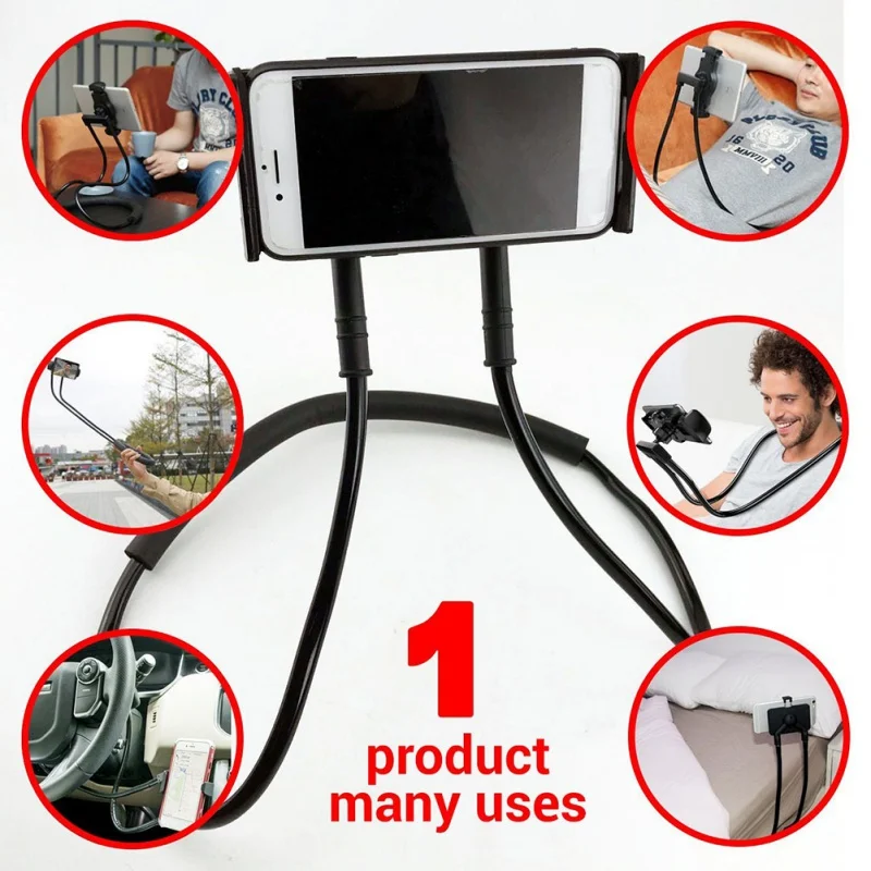 Goedkoop Draagbare Flexibele Mobiele Telefoon Houder Opknoping Hals Lui Ketting Beugel 360 Graden Smartphone Houder Voor iPhone Xiaomi Huawei