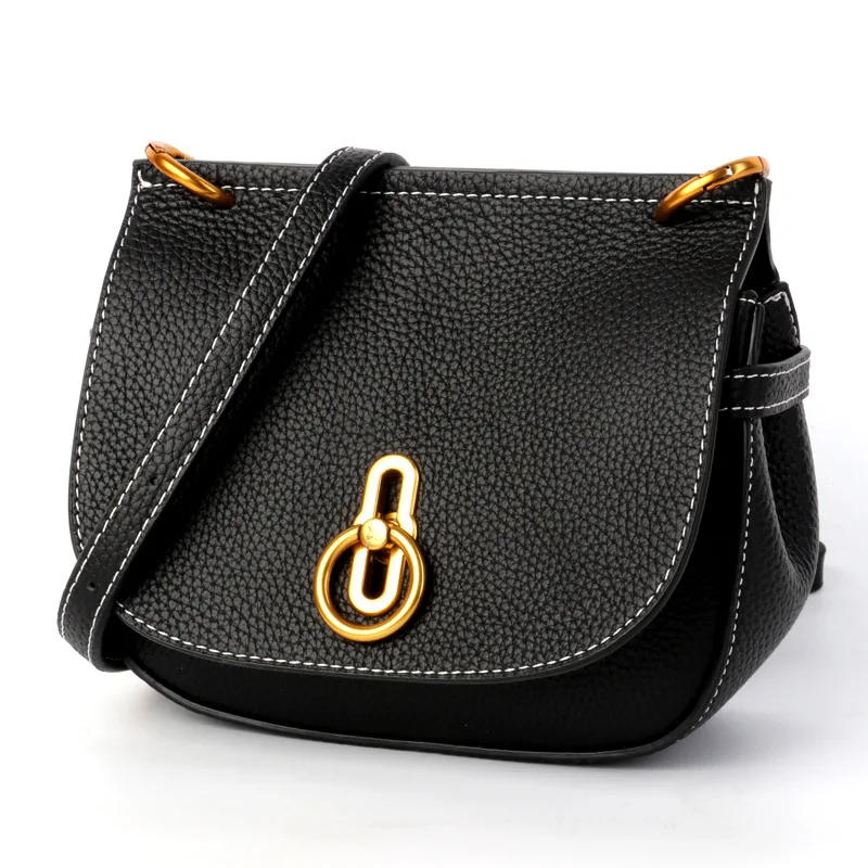 

Stylish and luxurious oval crossbody bags for women soft lychee calfskin with unique locks decorated women messenger bags