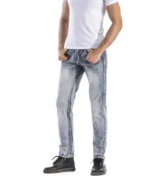 

Vintage Fashion Designer Men's Straight Jeans Washed Scratches Jeans For Men Light Blue Straight Casual Business Pants Size28-42