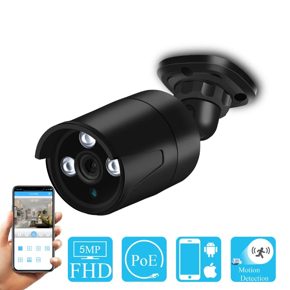 

BESDER Waterproof Super HD 5MP PoE CCTV IP Outdoors Indoors Camera Wired Security Camera Motion Detection Onvif App XMEye