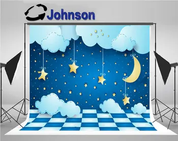 

fairy lights surreal night half moon star clouds floor backdrops Vinyl cloth Computer print children kids backgrounds