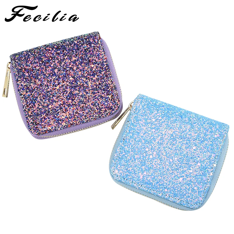 Fecilia Beautiful Shiny Small Square Bag Clutch Bag Mini Coin key Purse Girls Wallet Unique Evening Bag Gift Handbags for Women