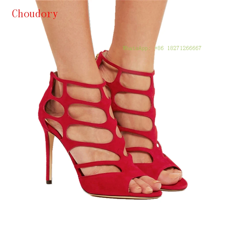 

New Sexy Fashion Summer Women Shoes High Heel Cutouts Peep Toe Sandalias Mujer Zip Thin High Heels Pumps Gladiator Sandals Woman