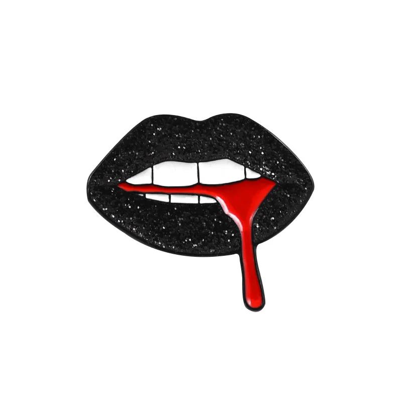 

Bleeding Black Lips Metal Enamel Brooch Sexy Cute Sequins Lips Badge Pin Charming Trendy Costume Backpack Jewelry Accessories