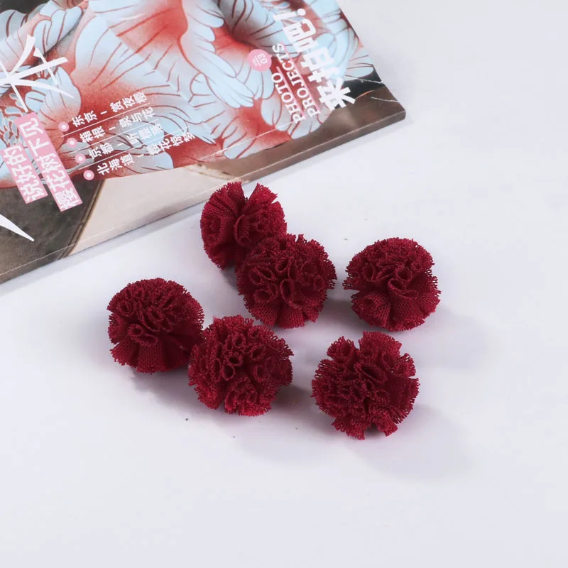 30PC/Pack Colorful Lace Net Yarn Flower Trim Balls DIY Clothing Bag Shoes Craft Supplies Children Handmade Decorative Pompones - Цвет: 11 Wine red