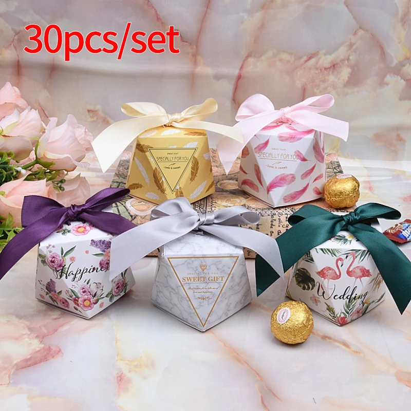 

30pcs Wedding Favors Flamingo Chocolate Box Deer Candy Box Diamond Shape Thank You Gifts