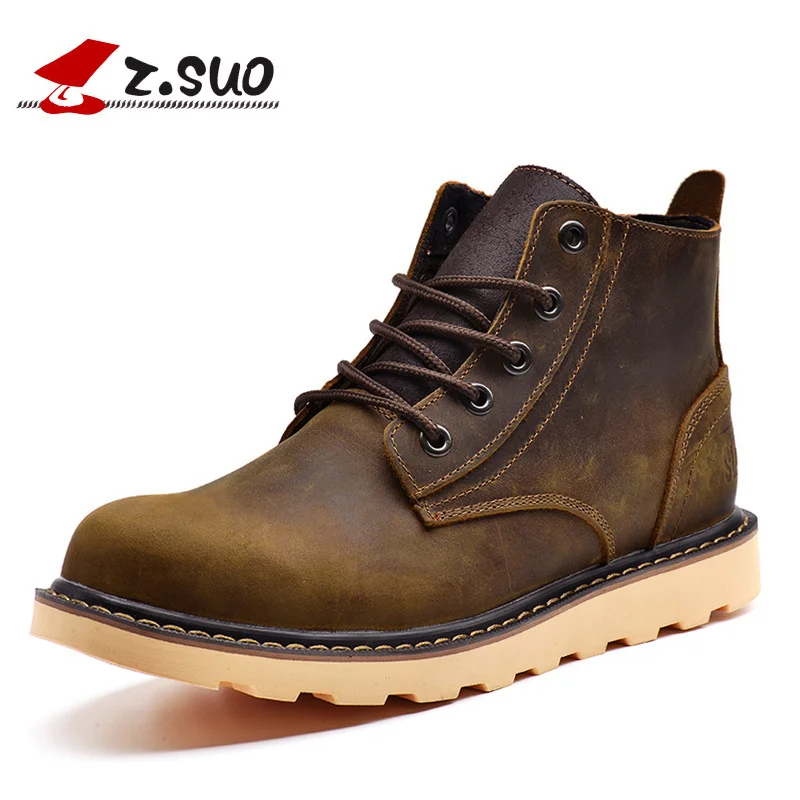 

Z.SUO Brand Women's Autumn Winter Genuine Leather Martin Boots British Fashion Popular Crazy Horse Leather Girl Ankle Boots