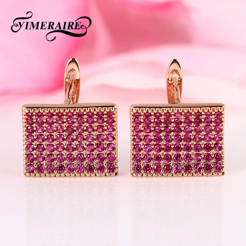 Женские серьги-гвоздики из натурального циркона синего и красного цветов, квадратные серьги из розового золота 585 пробы с кристаллами, ювелирные изделия на День святого Валентина, подарок