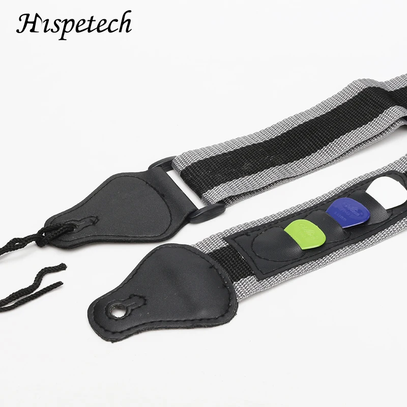 

HISPETECH Guitar Accessories 100% Cotton Guitar Strap Parts Comfortable Secure Pick Storage with Three Picks Adjustable Straps