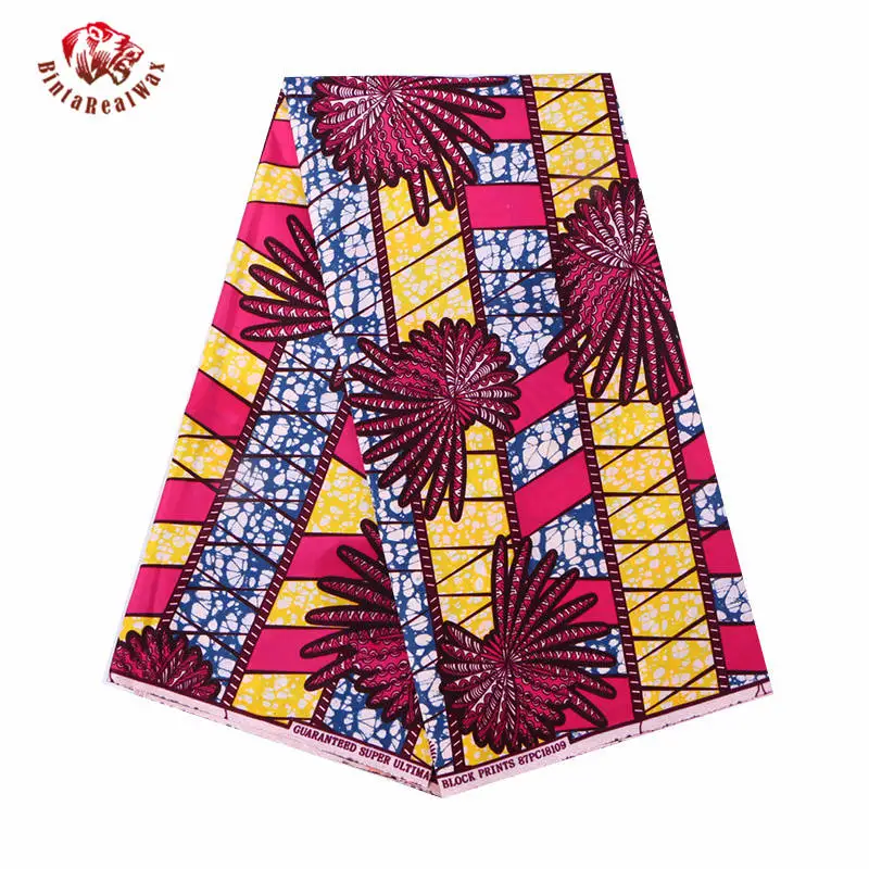 

Polyester Wax Prints Fabric 2019 Ankara Binta Real Wax High Quality 6 yards African Fabric for Party Dress PL1009