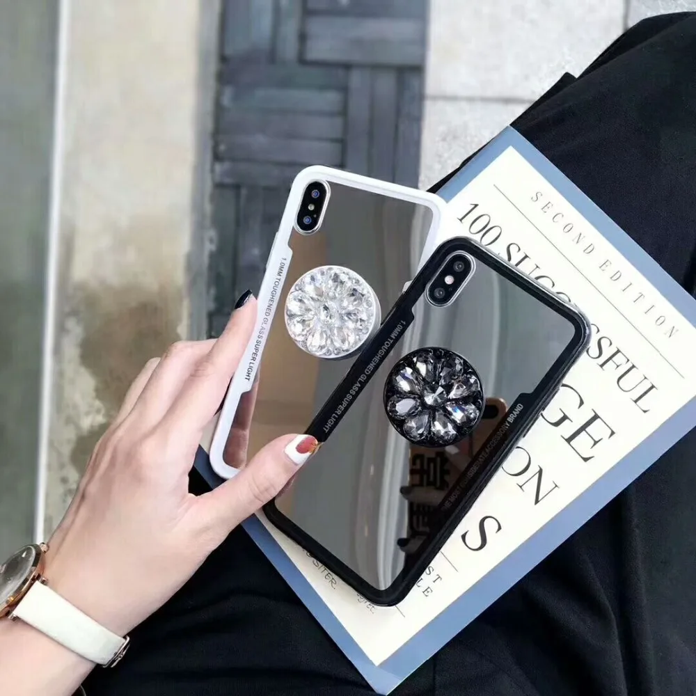 Luxury Mirror Phone Case Covers For iPhone Xs X Cases for iphone 7 8 Plus 6 6s Cover add Diamond Holder Fundas |