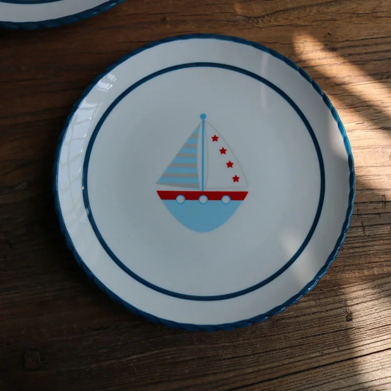 Керамический красный и синий цвета морской тематический парусник якорь креативная тарелка/8 ''10'' пластина