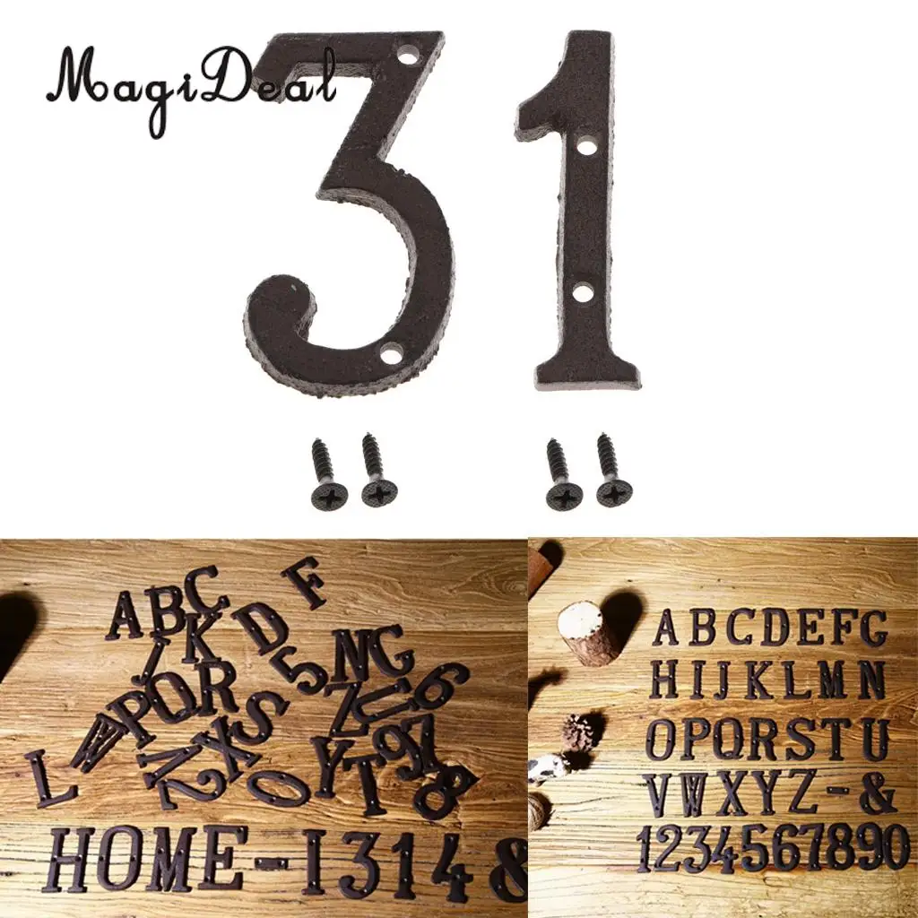 2pcs Cast Wrought Iron Black Antique House Door Number Signs Digits Sticker Plate 1 3