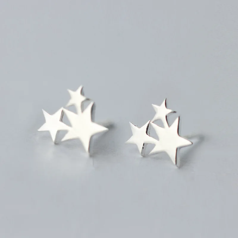 

women's girls' Real. 925-Sterling-Silver 3Stars Stud Earrings jewelry 8mm GTLE938