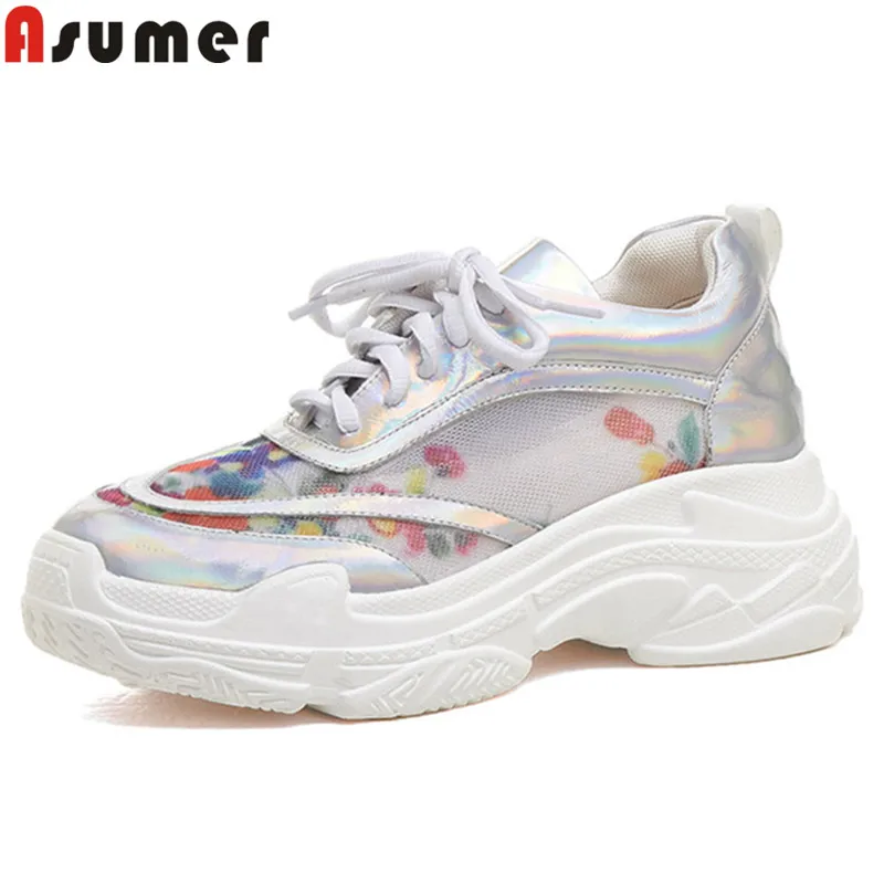 

ASUMER fashion new flats shoes women round lace up ladies shoes casual sneakers women genuine leather shoes flat platform shoes