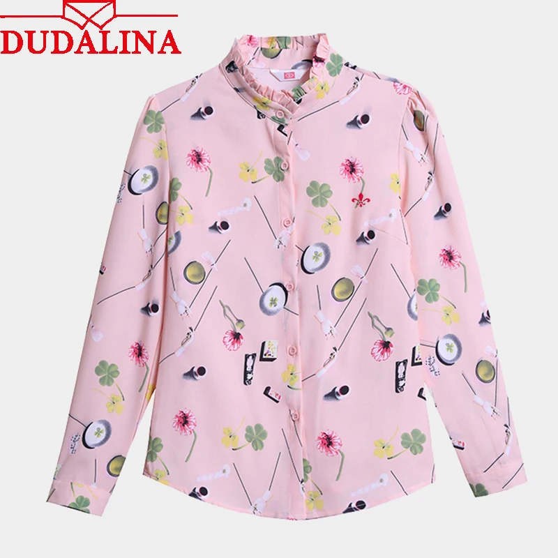 

Dudalina Women Floral Print Casual Blouse Chiffon Turn-down &Standing Collar Streetwear Elegant Office Lady Spring Autumn Shirts