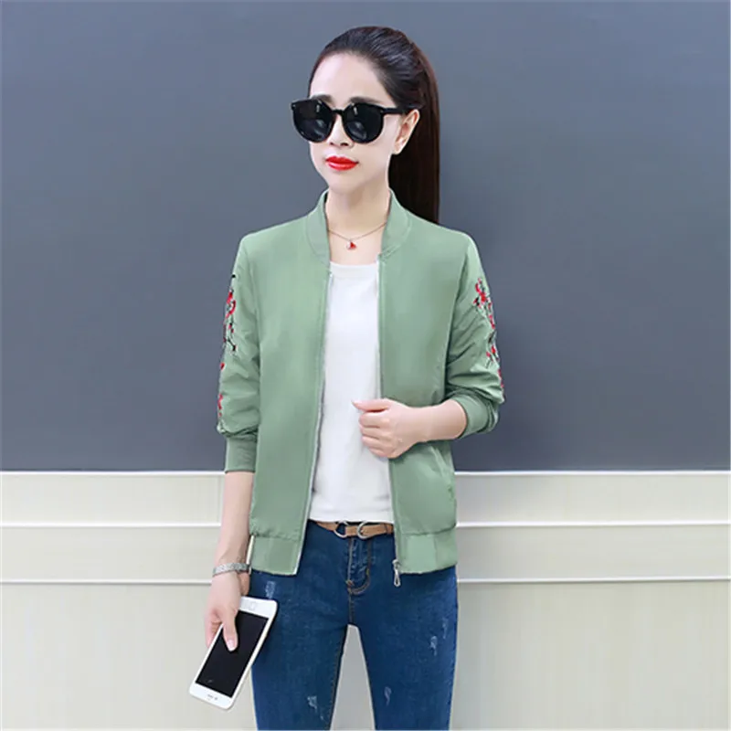 price cut  Spring Female Windbreaker Coat Embroidery Short Zipper Lightweight Jacket Baseball Uniform Loose La