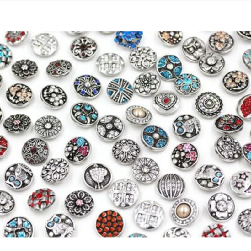 

New 10pcs/lot High Quality Mix Many Rhinestone Styles Metal Charm 18mm Snap Button Bracelet For women DIY Snap Button Jewelry