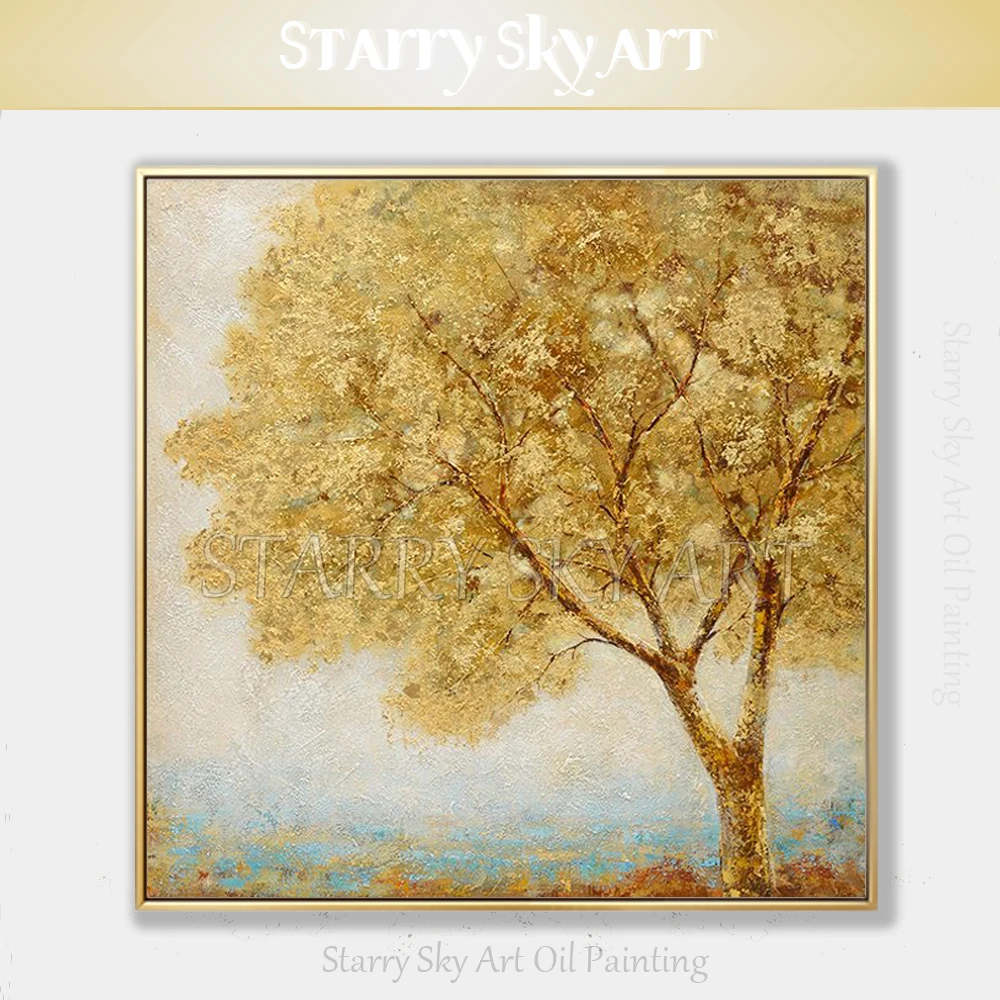 Skilled Artist Hand painted High Quality Art Golden Tree Oil Painting